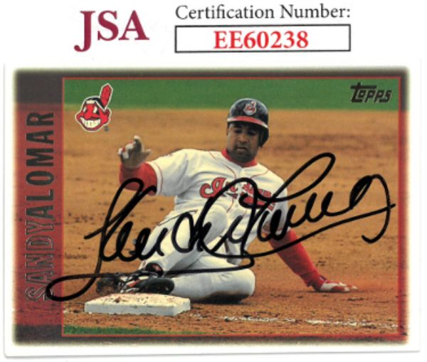 CTBL-036089 Sandy Alomar Signed 1997 Topps Baseball on Card with Auto No.245-JSA No.EE60238 Cleveland Guardians