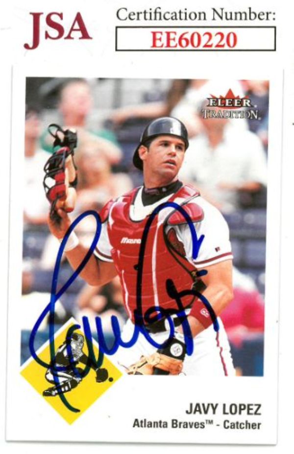 CTBL-036096 Javy Lopez Signed 2003 Fleer Tradition Baseball on Card with Auto No.181-JSA No.EE60220 Atlanta Braves