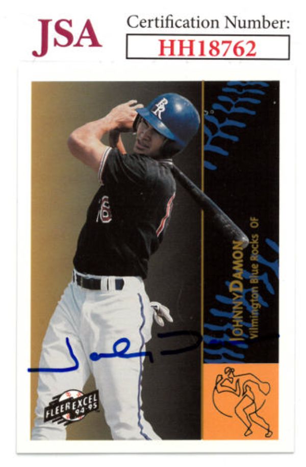 CTBL-036107 Johnny Damon Signed 1994-1995 Fleer Excel Minor League Baseball Rookie on Card with Auto RC No.56-JSA No.HH18762 Wilmington Blue Rocks