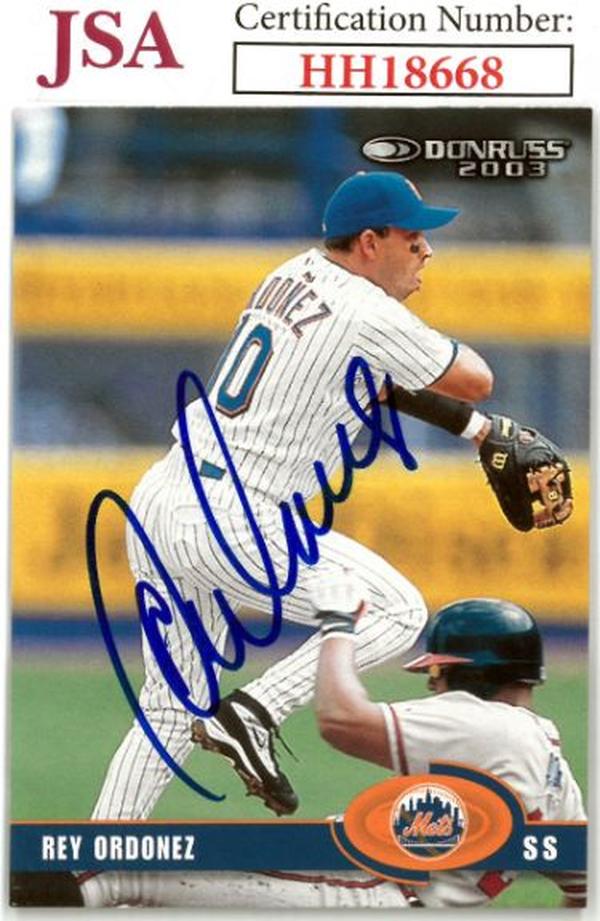 CTBL-036111 Rey Ordonez Signed 2003 Donruss Baseball on Card - Auto No.343 - JSA No.HH18668 - New York Mets