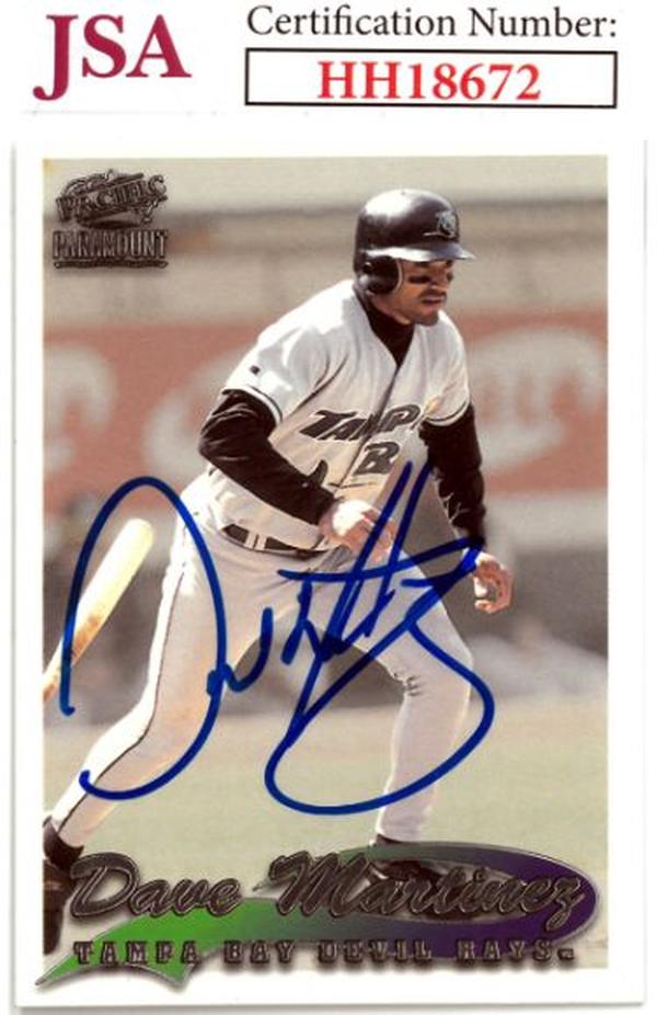 CTBL-036123 Dave Martinez Signed 1999 Pacific Paramount Baseball on Card - Auto No.227 - JSA No.HH18672 - Tampa Bay Rays