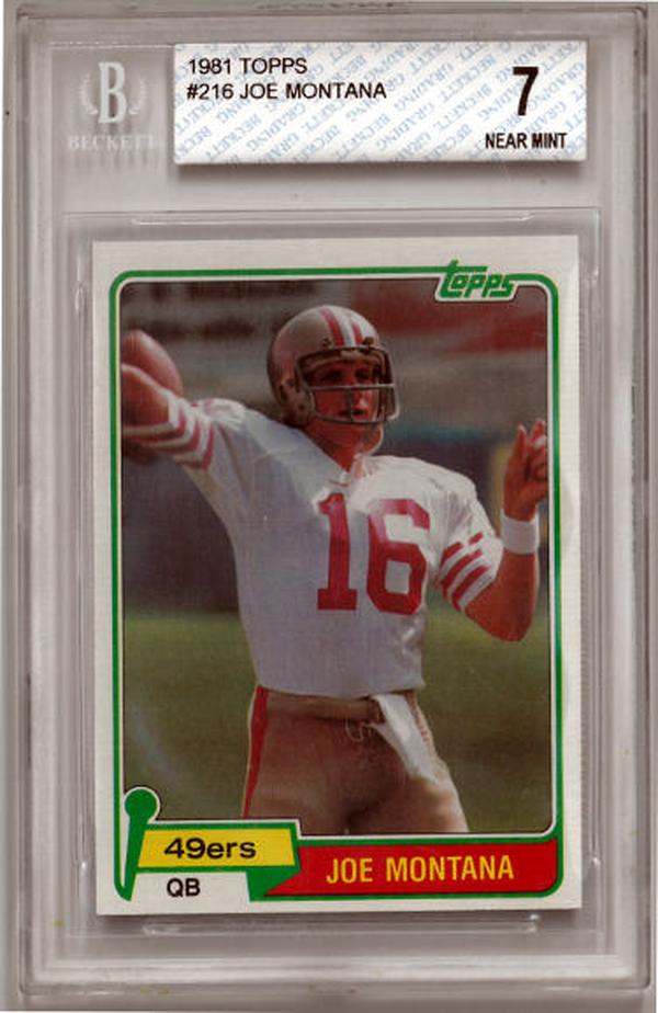 CTBL-036156 Joe Montana 1981 Topps Football Rookie Card - RC No.216 - Beckett & BGS Graded 7 Near Mint - Sub Grades-Two 9s-San Francisco 49ers