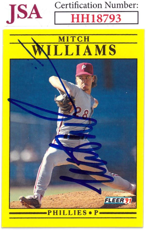 CTBL-036170 Mitch Williams Signed 1991 Fleer Update Baseball on Card - Auto No.U-110 - JSA No.HH18793 - Philadelphia Phillies