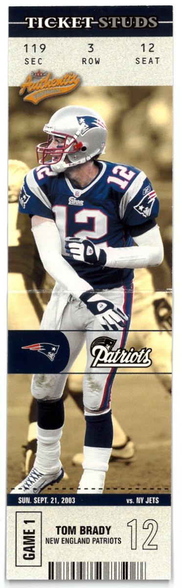 CTBL-035883 Tom Brady 2003 Fleer Authentix Ticket Studs Card with No.2-TS New England Patriots