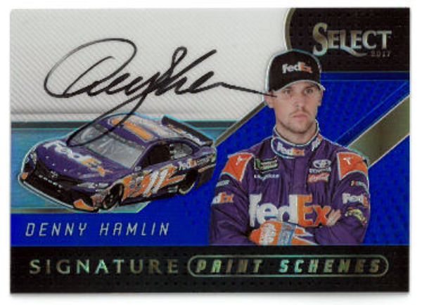CTBL-035941 Denny Hamlin Signed 2017 Panini Select Racing Paint Schemes NASCAR on Card with Auto No.SPS-DH-35-50 Fed Ex