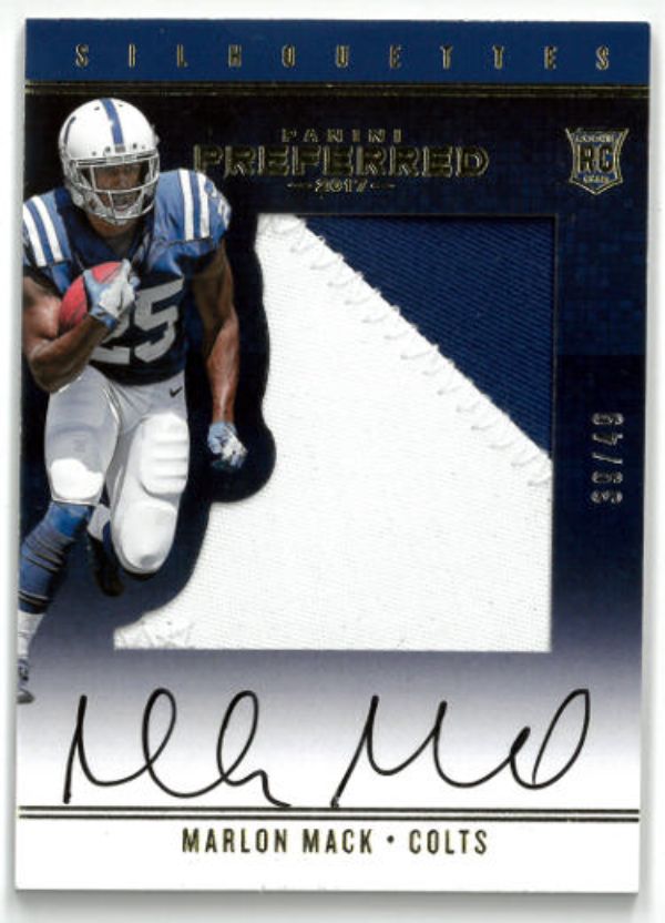 CTBL-035968 Marlon Mack Signed 2017 Panini Preferred Silhouettes Rpa Auto RC Card with Color Patch No.74-39-49 Indianapolis Colts - 2 Piece