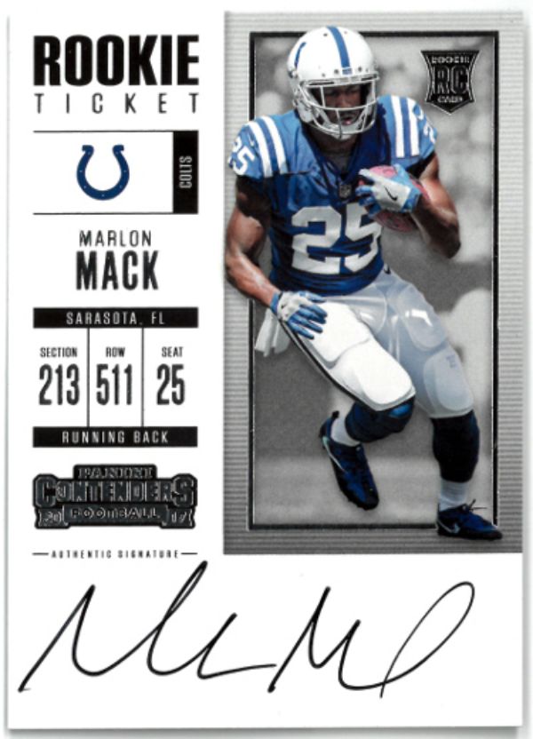 CTBL-035997 Marlon Mack Signed 2017 Panini Contenders Rookie Ticket on Card with Auto No.314 Colts & Broncos