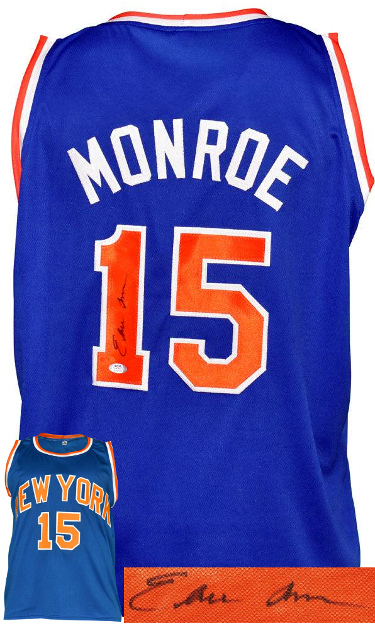 CTBL-035998 Earl Monroe Signed New York Blue TB Custom Stitched Pro Style Basketball Jersey with Psa in the Presence