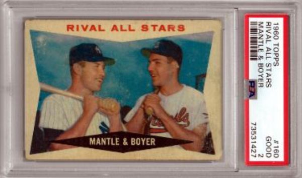 CTBL-036010 Mickey Mantle & Clete Boyer 1960 Topps Rival All Stars Baseball Card with No.160-PSA Graded 2 Good -  RDB Holdings & Consulting, CTBL_036010