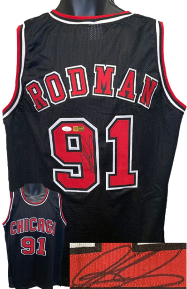 CTBL-036015 Dennis Rodman Signed Chicago Black TB Custom Stitched Pro Basketball Jersey with JSA Witnessed