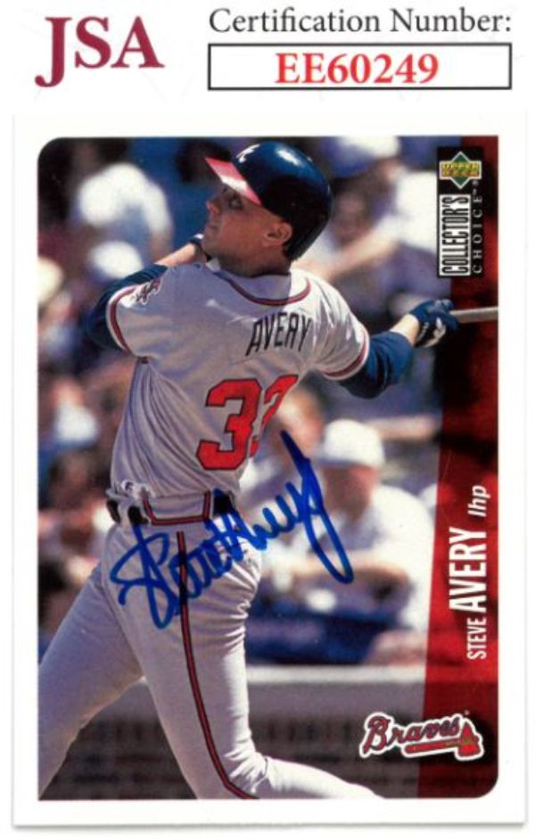 CTBL-036059 Steve Avery Signed 1996 Upper Deck Collectors Choice Baseball on Card with Auto No.453-JSA No.EE60249 Atlanta Braves