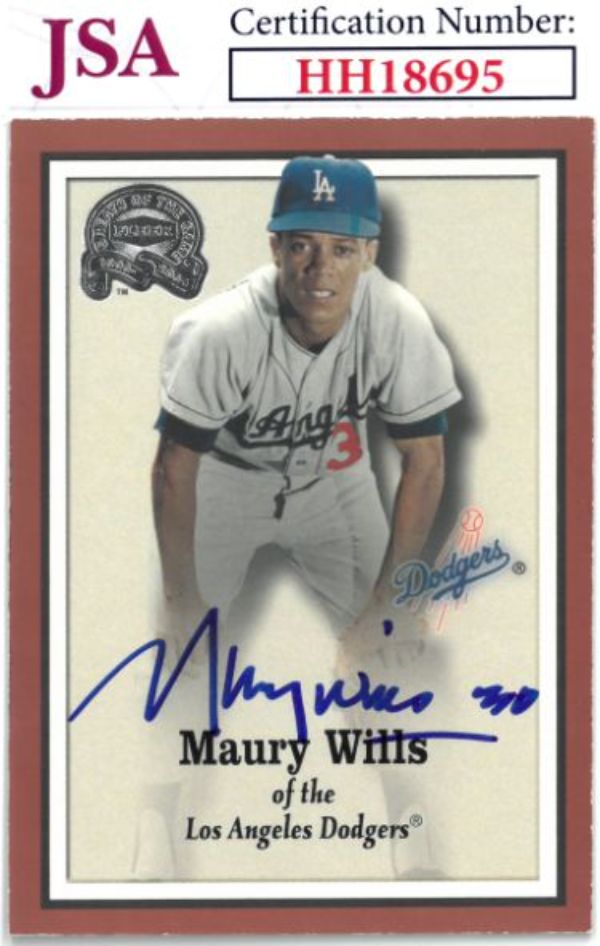 CTBL-036061 Maury Wills Signed 2000 Fleer Greats of The Game Baseball on Card with Auto No.85-JSA No.HH18695 Los Angeles Dodgers