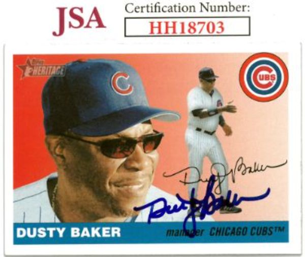 CTBL-036069 Dusty Baker Signed 2004 Topps Heritage Baseball on Card with Auto No.191-JSA No.HH18703 Chicago Cubs