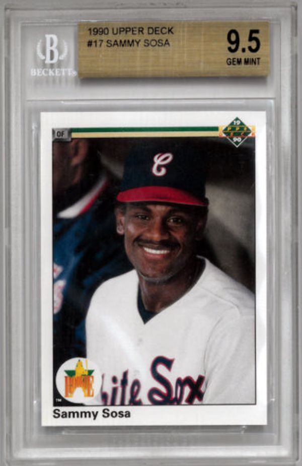 CTBL-036076 Sammy Sosa 1990 Upper Deck Baseball Rookie Card with No.17-Beckett & Bgs Graded 9.5 Gem Mint Sub Grades & Chicago White Sox
