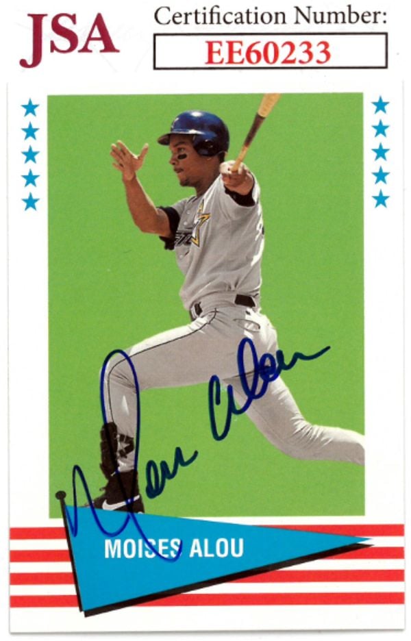 CTBL-036085 Moises Alou Signed 1999 Fleer Tradition Vintage 61 Baseball on Card with Auto No.17-JSA No.EE60233 Houston Astros