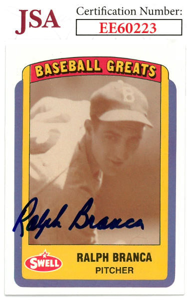 CTBL-036086 Ralph Branca Signed 1990 Swell Baseball Greats on Card with Auto No.133-JSA No.EE60223 Brooklyn Dodgers -  RDB Holdings & Consulting, CTBL_036086