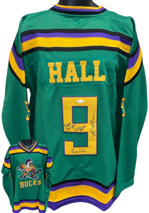 CTBL-035812 Brandon Adams Signed Mighty Ducks Green Custom Stitched Pro Style Hockey Jersey with Xl-Jesse Hall & No.9 Cake Eater & Oreo Line-Jsa