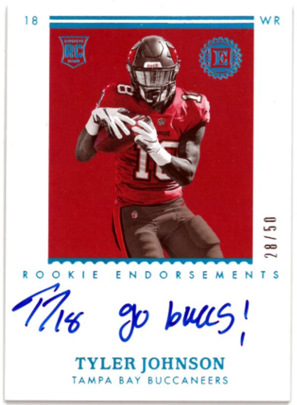 CTBL-035841 Tyler Johnson Signed 2020 Panini Encased Rookie Endorsements Card with RC No.Rf-Tj-28-50 Buccaneers & Raiders