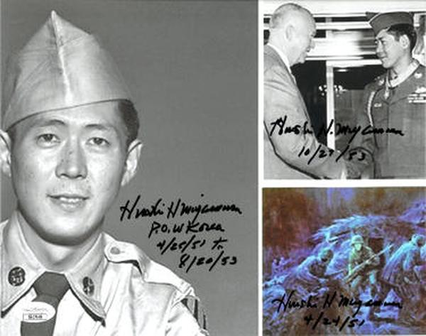CTBL-031505 8 x 10 in. Hiroshi Hershey Miyamura Signed Korean War Vintage B&W 3 Signature Photo - JSA No.SS17649 - Medal of Honor - POW