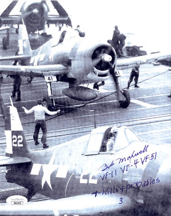 CTBL-031525 8 x 10 in. Robert Bob Maxwell Signed WWII Vintage B&W Photo - JSA No.SS51670 - VF-11 - Navy Ace Pilot - 11 Kills