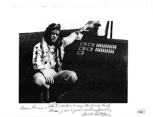 CTBL-031845 8.5 x 11 in. Richard-Dick Bertelson Signed WWII Ace Pilot Vintage B&W Photo- JSA No.II11081
