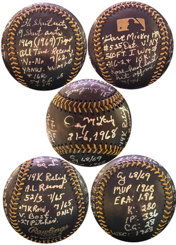 CTBL-A34503 Denny McLain Signed OML Black Baseball 1968 Mickey Mantle - JSA
