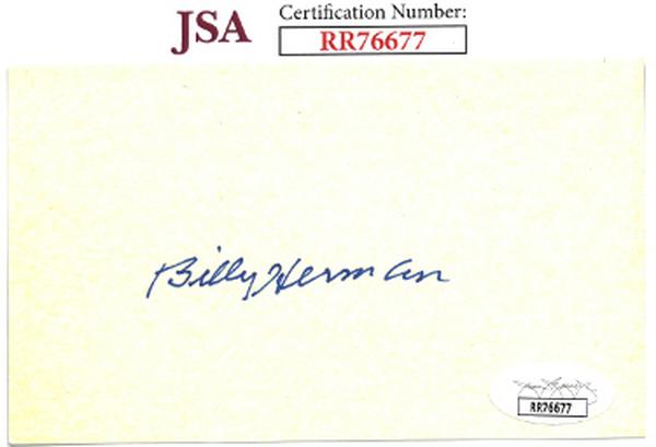 CTBL-031699 Billy Herman Signed 3 x 5 in. Index Card - Cubs & Dodgers - JSA No.RR76677