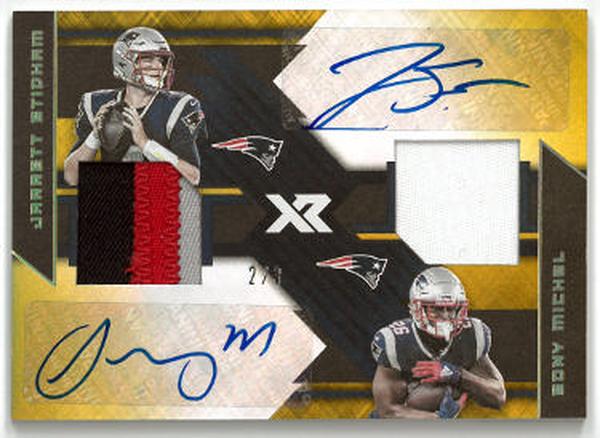 CTBL-036353 Jarrett Stidham & Sony Michel Signed 2020 Panini XR Football New England Patriots Dual Patch Auto Card