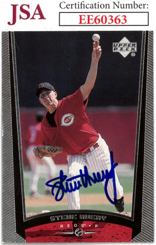 CTBL-036430 Steve Avery Signed 1999 Upper Deck Cincinnati Reds Baseball on Card Auto - No.344 - JSA No.EE60363