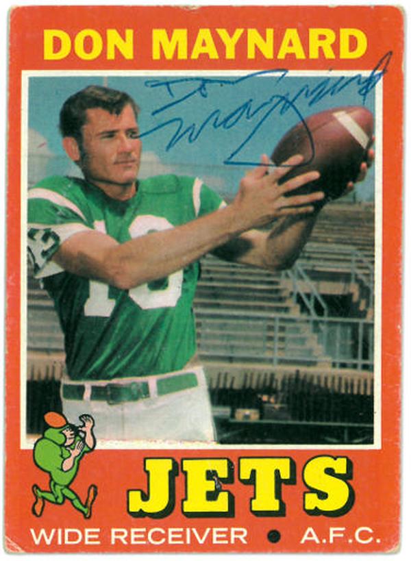 CTBL-036479 Don Maynard Signed 1971 Topps New York Jets Football on Card Auto - No.19 - COA -  RDB Holdings & Consulting, CTBL_036479
