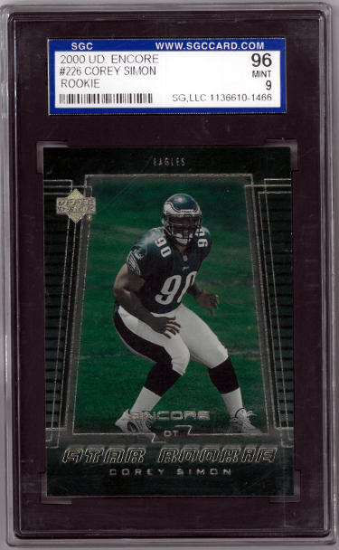 CTBL-036338 Corey Simon 2000 Upper Deck Encore Philadelphia Eagles Rookie Card RC - No.226 - SGC Graded 96 Mint 9
