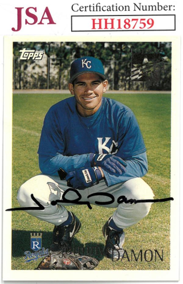 CTBL-036346 Johnny Damon Signed 1996 Topps Future Star Kansas City Royals Baseball on Card Auto - No.215 - JSA No.HH18759