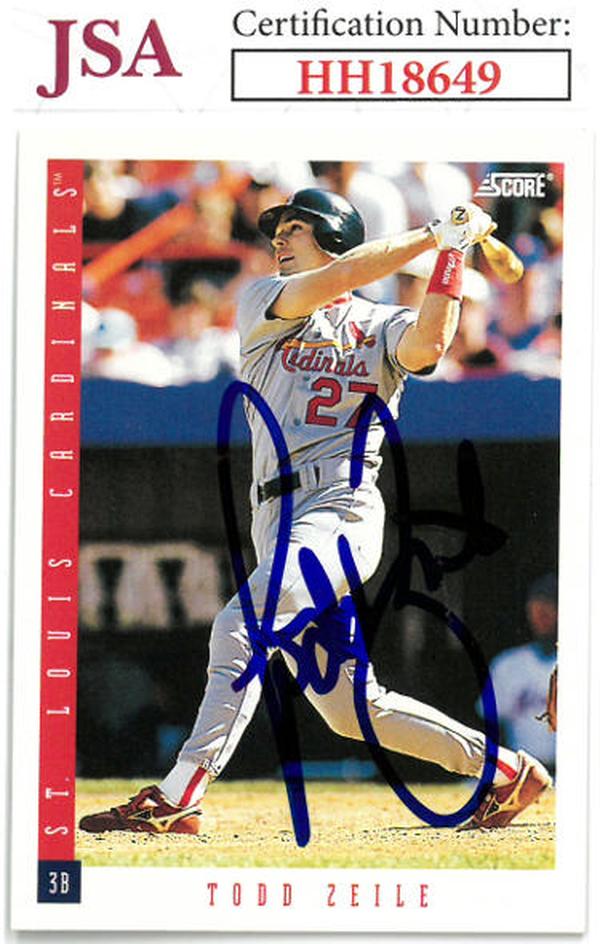 CTBL-036561 Todd Zeile Signed St. Louis Cardinals 1993 Score Baseball On Card Auto No.119 - JSA No.HH18649