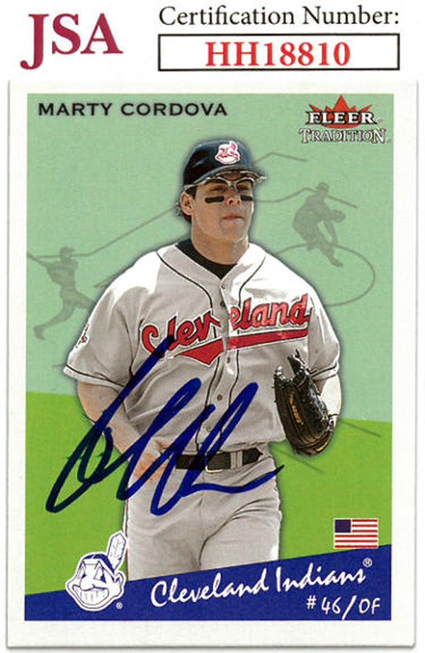 CTBL-036565 Marty Cordova Signed Cleveland Guardians 2002 Fleer Tradition Baseball On Card Auto No.123 - JSA No.HH18810