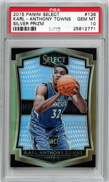 CTBL-036578 Karl-Anthony Towns Minnesota Timberwolves 2015-2016 Panini Select Premier Silver Prizm Rookie Card No.138 - PSA Graded 10 Gem Mint
