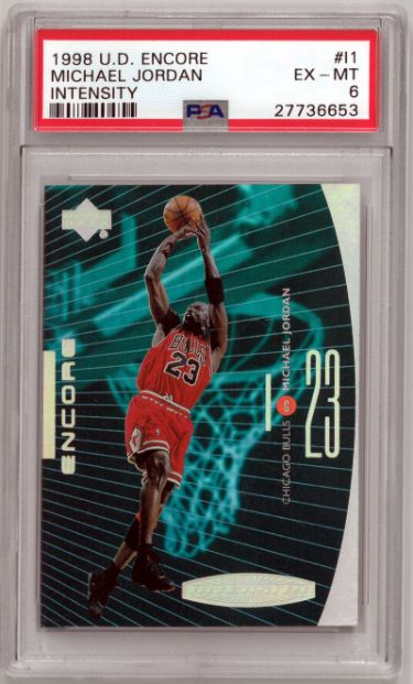 CTBL-036617 Michael Jordan Chicago Bulls 1998-1999 Upper Deck Encore Intensity Card No.11- PSA Graded 6 EX-MT