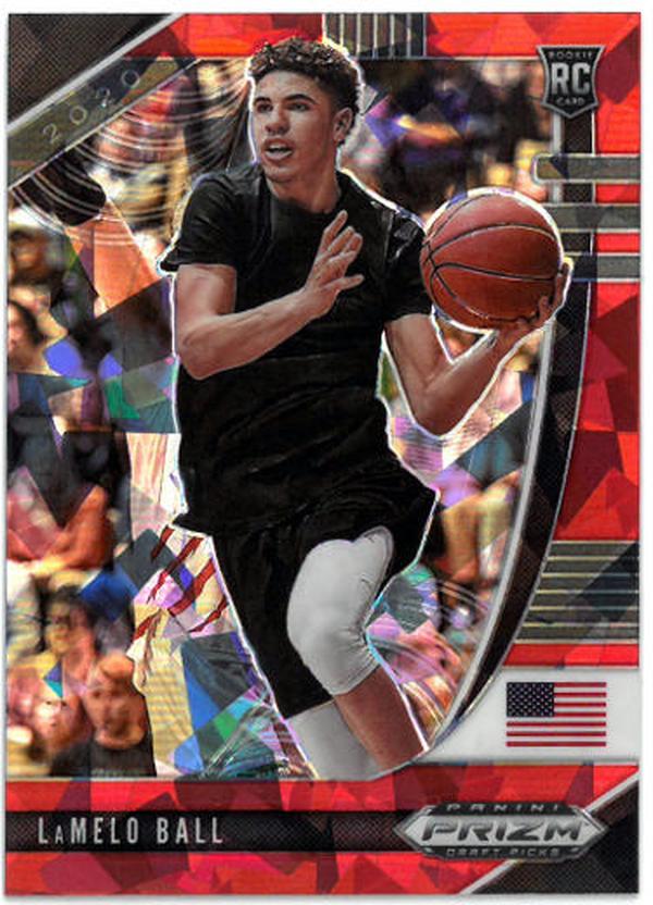 CTBL-036644 LaMelo Ball Charlotte Hornets 2020-2021 Panini Draft Picks Red Cracked Ice Prizm Rookie Card RC No.3