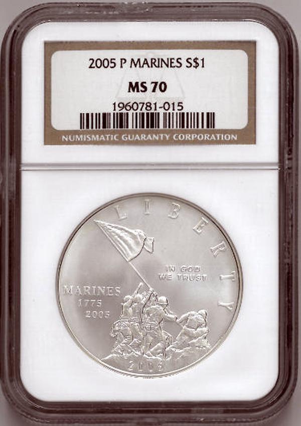 Picture of RDB Holdings & Consulting CTBL-036747 2005 P Marine Corps 230th Anniversary Commemorative Silver Dollar Graded by NGC MS70