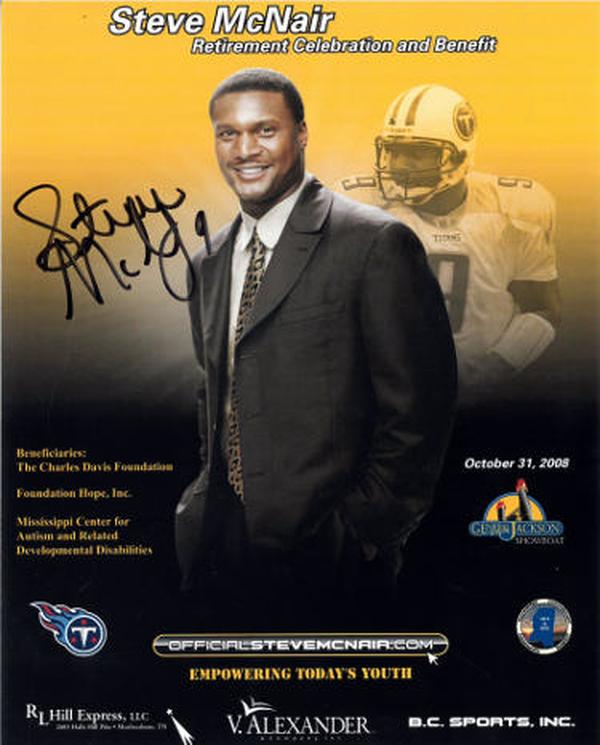 CTBL-036786 Steve McNair Signed 2008 Retirement Celebration Benefit - Titans 8 x 10 in. Photo - Beckett Review