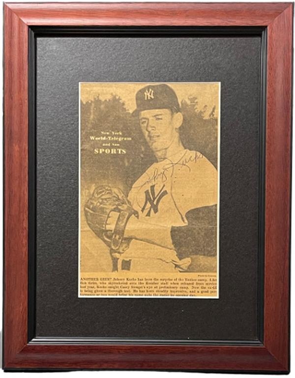 CTBL-036807 11 x 14 in. Johnny Kucks Signed NY Yankees 1955 New York World Telegram - Sun Sports 5.5 x 8.5 in. Newspaper-Custom Framing COA -  RDB Holdings & Consulting, CTBL_036807