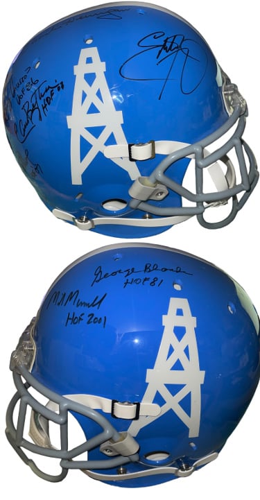 CTBL-036821 Houston Oilers Signed OFC Riddell NFL TB Helmet - 7 Legends Sigs George Blanda, Bruce Matthews, Eddie George & Elvin Bethea