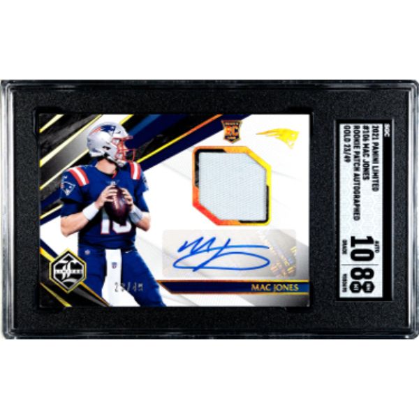 CTBL-036860 Mac Jones Signed 2021 Panini Limited Patch Auto Rookie Card - No.106 & 49 SGC Graded 8 NM-MT & 10 Autograph Patriots