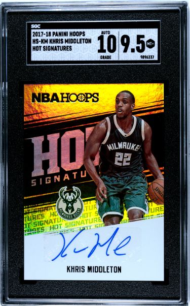 CTBL-036865 Khris Middleton Signed 2017-2018 Panini Hoops Hot Signatures Rookie Auto Card - No.HS-KM SGC Graded 9.5 Mint Plus & 10 Autograph Bucks