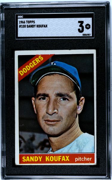 CTBL-036893 Sandy Koufax 1966 Topps Card - No.100 SGC Graded 3 VG Los Angeles Dodgers
