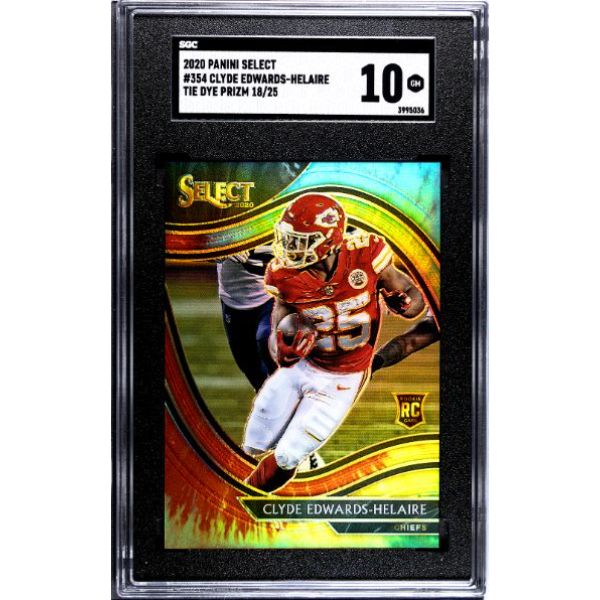 CTBL-036995 Clyde Edwards-Helaire 2020 Panini Select Tie Dye Prizm Rookie Card - No.354 & 25 SGC Graded 10 Gem Mint Kansas City Chiefs