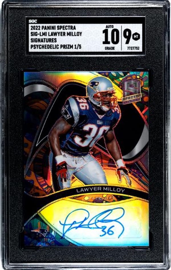 Picture of Athlon CTBL-037408 NFL Lawyer Milloy Signed 2022 Panini Spectra Psychedelic Prizm Card with No.SIG-LMI-5-SGC Graded 9 Mint & 10 Autograph Patriots
