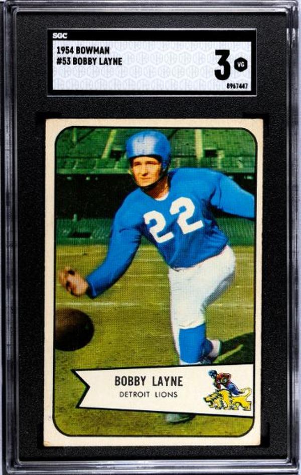 Picture of Athlon CTBL-037448 No.53 NFL Bobby Layne 1954 Bowman Card with SGC Graded 3 VG Detroit Tigers