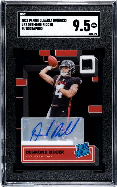 Picture of Athlon CTBL-037256 No.52 NFL Desmond Ridder Signed 2022 Panini Clearly Donruss Rookie Auto Card with SGC Graded 9.5 MT Plus Atlanta Falcons