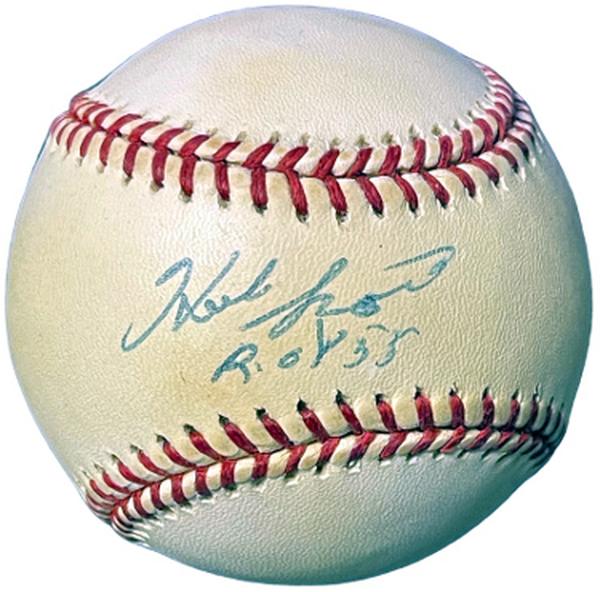 Picture of Athlon CTBL-037262 Herb Score Signed ROAL Rawlings Official American Major League Baseball with Roy 55 Minor Tone - COA Cleveland Guardians