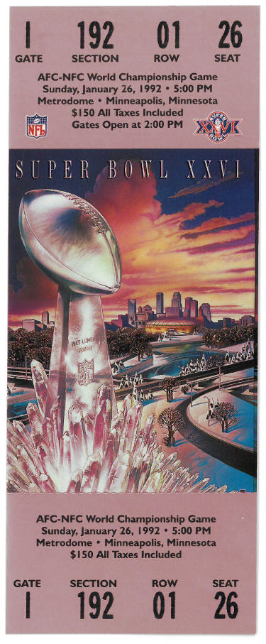 Picture of Athlon CTBL-037300 NFL Super Bowl XXVI Replica Ticket with Washington Commanders-Buffalo Bills - Minneapolis&#44; MN Topload